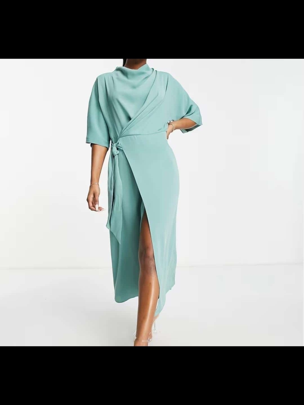 ASOS Mint Green Draped Wrap Midi Dress